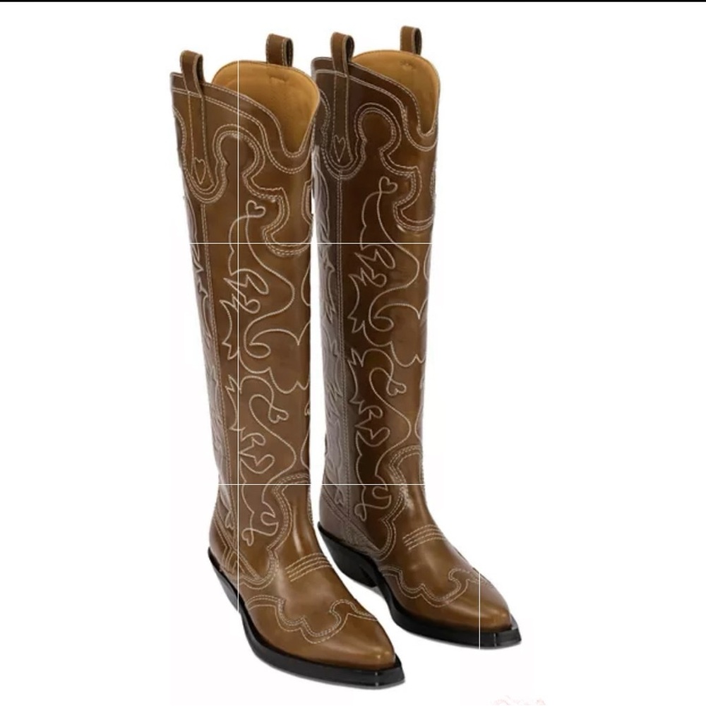 EUC- GANNI Tan Knee High Western Cowgirl Boots- size 40